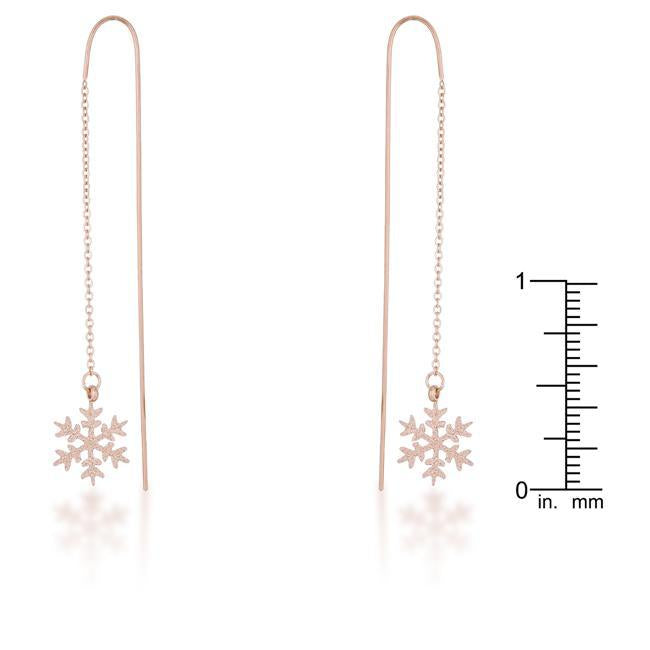 Noelle Rose Gold Stainless Steel Snowflake Threaded Drop Earrings