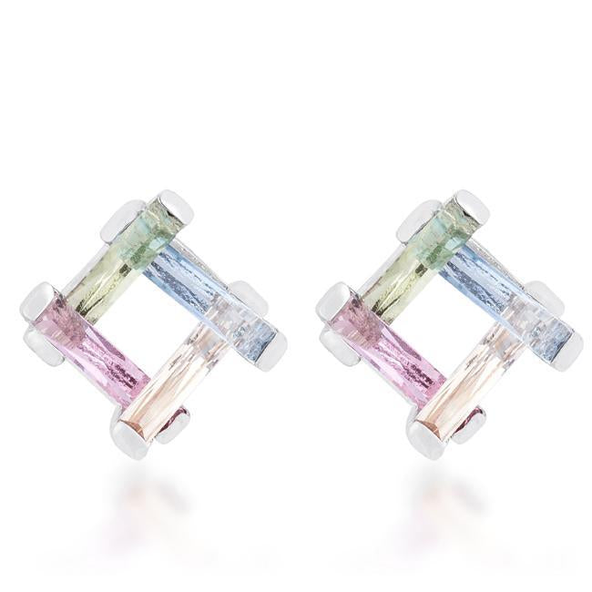 Myra 10ct Multicolor CZ Rhodium Stud Earrings