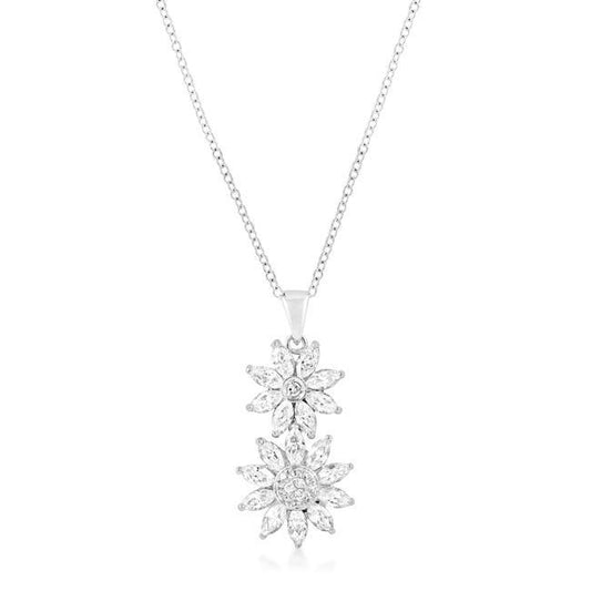 Rhodium Plated Dual Floral Pendant