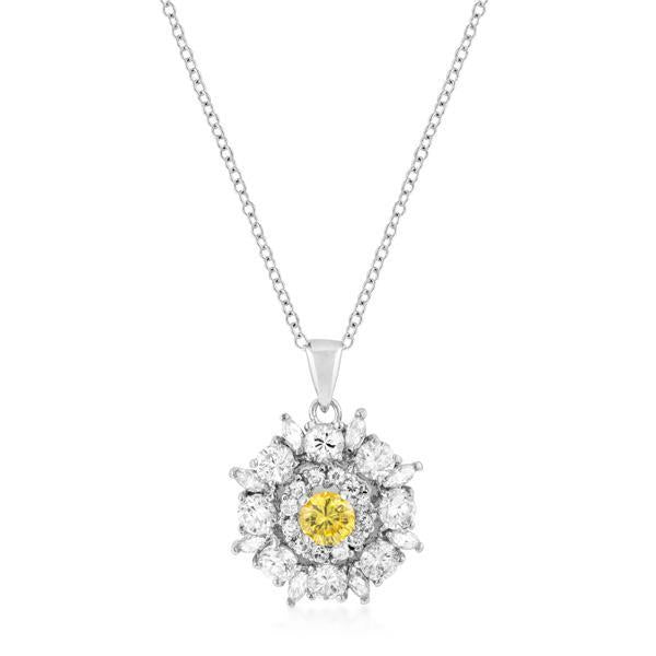 Rhodium Plated CZ Circle Pendant