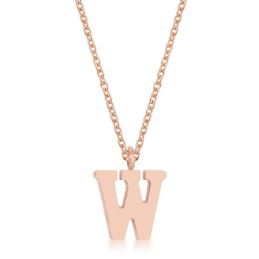 Elaina Rose Gold Stainless Steel W Initial Necklace