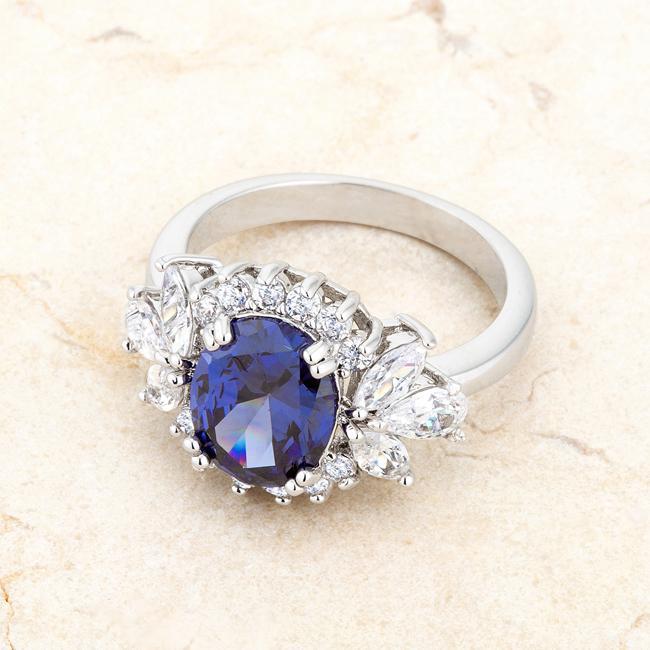 Chrisalee 3ct Aqua CZ Rhodium Classic Ring