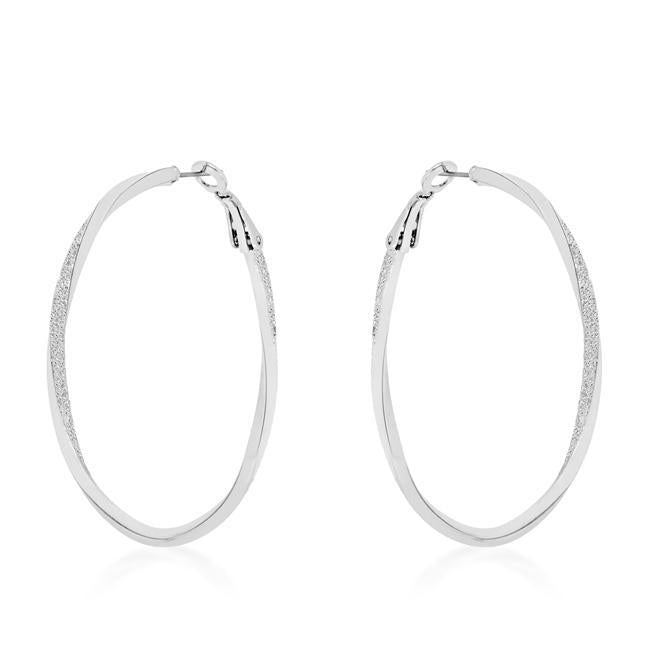 Rhodium Plated Twist Hoop Earrings