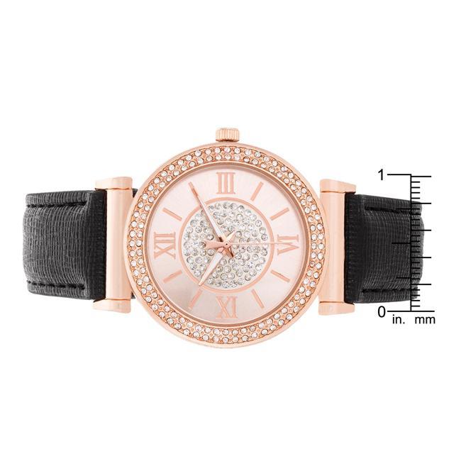 Crystal Rose Gold Watch With Leather Strap