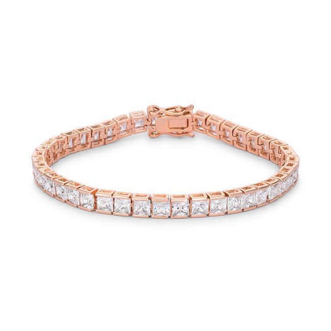 9.7Ct Princess Cut 7in CZ Rose Gold Bracelet