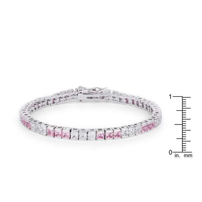 9.7Ct Princess Cut 7in CZ Pink and Clear Rhodium Bracelet