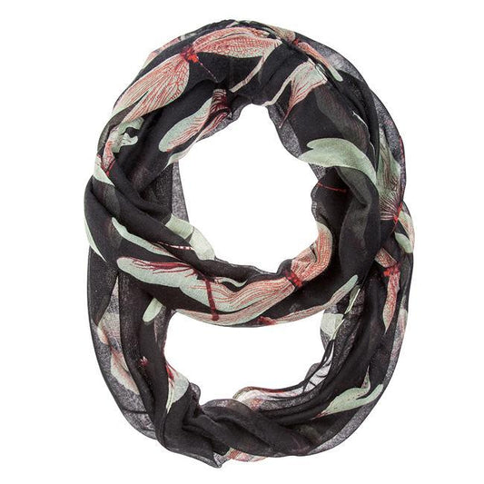 Dragonfly Black Infinity Scarf