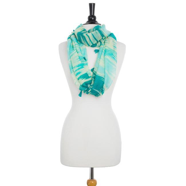 Shira Turquoise Zebra Infinity Scarf With Tassle Fringe