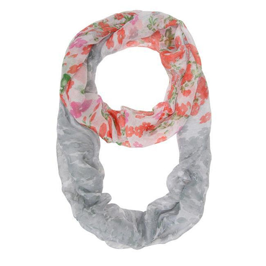 Sora Grey Floral Meadow Print Infinity Scarf