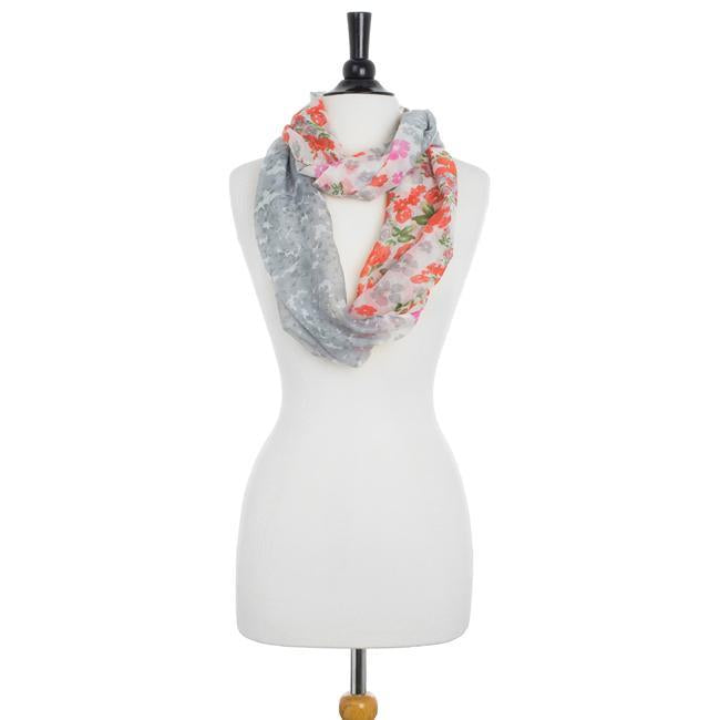 Sora Grey Floral Meadow Print Infinity Scarf