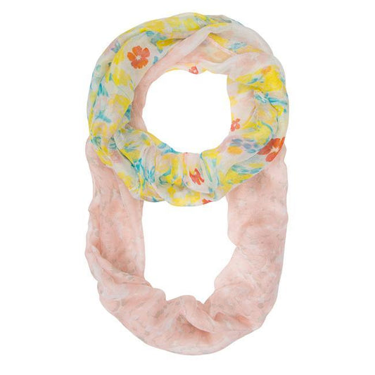 Sora Peach Floral Meadow Print Infinity Scarf