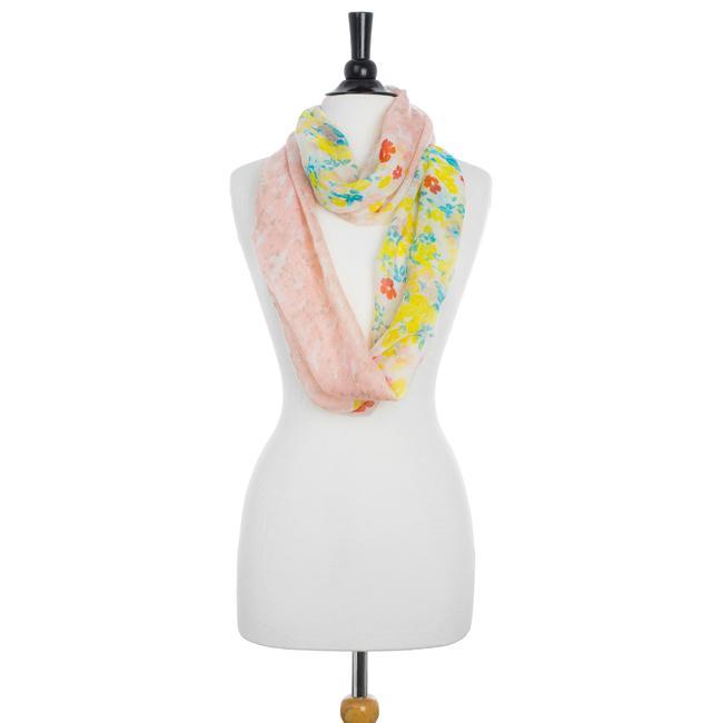 Sora Peach Floral Meadow Print Infinity Scarf