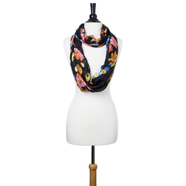 Black Aria Floral Infinity Scarf