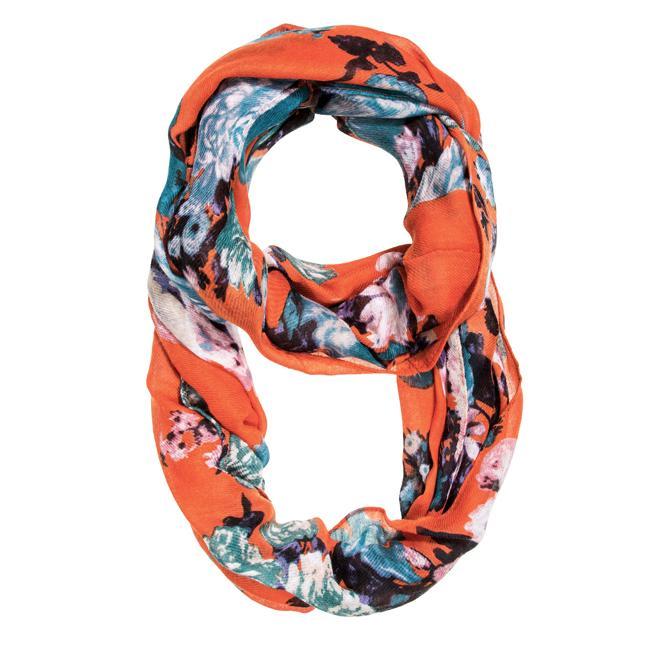 Orange Aria Floral Infinity Scarf