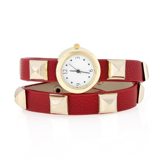 Red Studded Wrap Watch