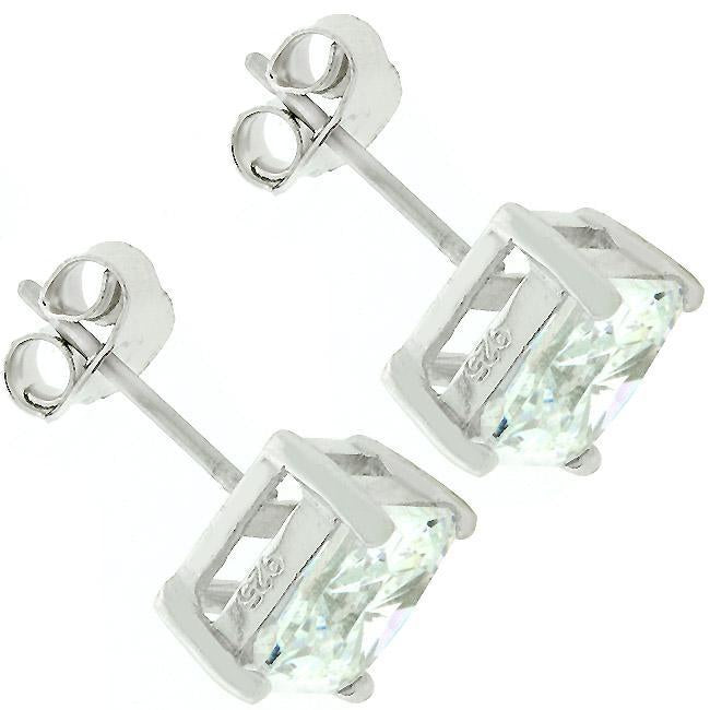 Sterling Silver Princess Cut Stud Earrings