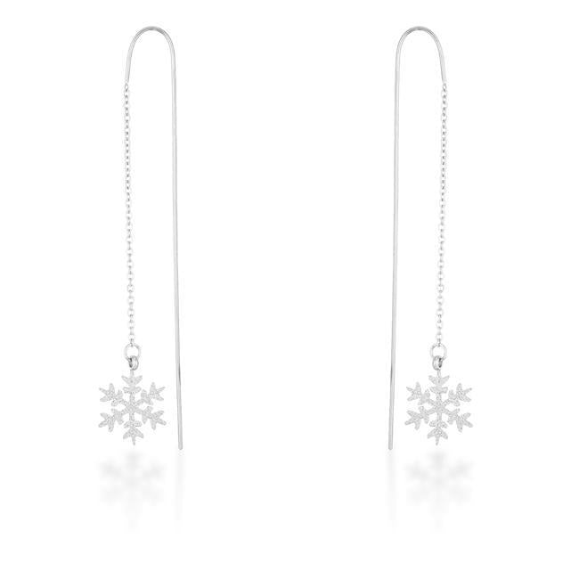 Noelle Rhodium Stainless Steel Snowflake Threaded Drop Earrings