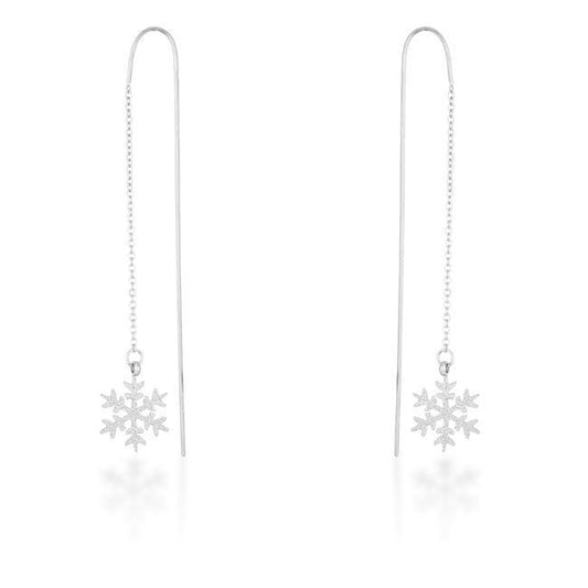 Noelle Rhodium Stainless Steel Snowflake Threaded Drop Earrings