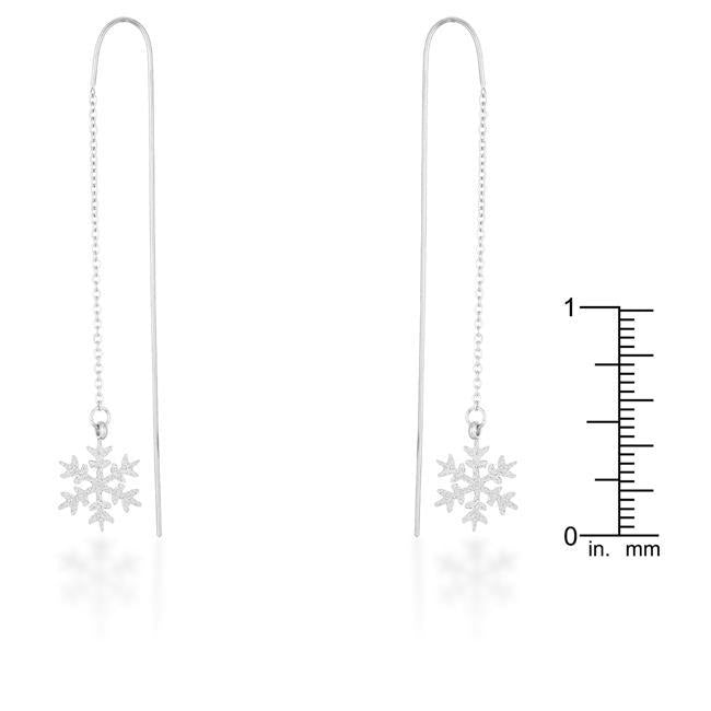 Noelle Rhodium Stainless Steel Snowflake Threaded Drop Earrings