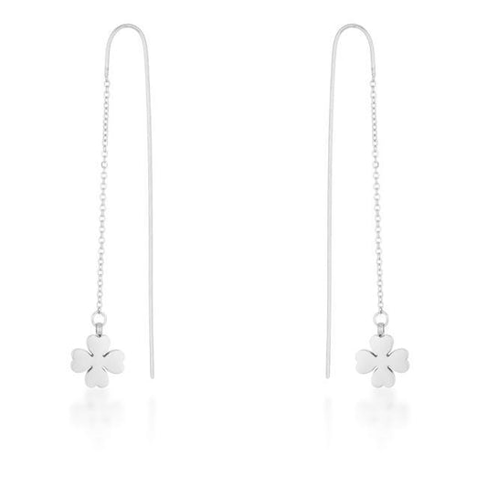 Patricia Rhodium Stainless Steel Clover Threaded Drop Earrings