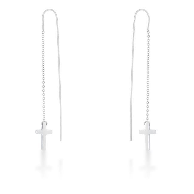 Marylou Rhodium Stainless Steel Cross Threaded Drop Earrings