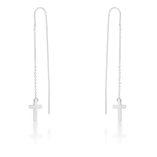 Marylou Rhodium Stainless Steel Cross Threaded Drop Earrings