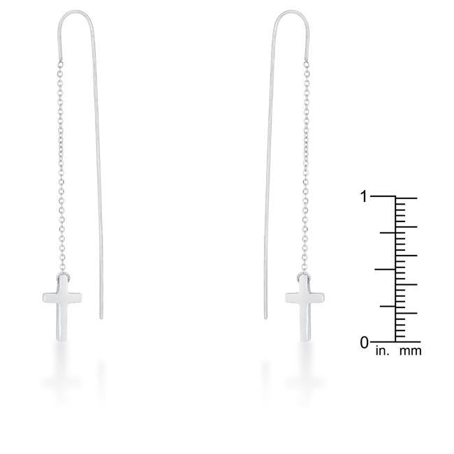 Marylou Rhodium Stainless Steel Cross Threaded Drop Earrings