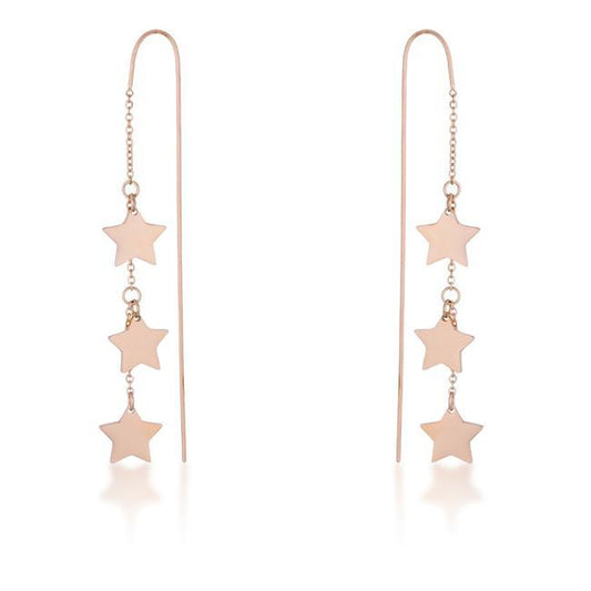 Reina Rose Gold Stainless Steel Delicate Star Threaded Drop Earrings