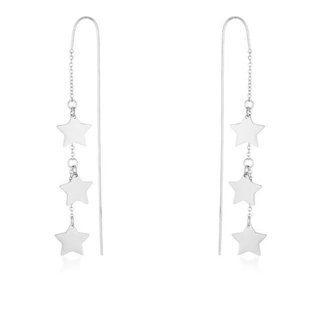 Reina Rhodium Stainless Steel Delicate Star Threaded Drop Earrings