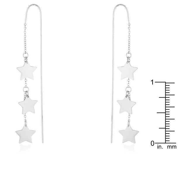 Reina Rhodium Stainless Steel Delicate Star Threaded Drop Earrings