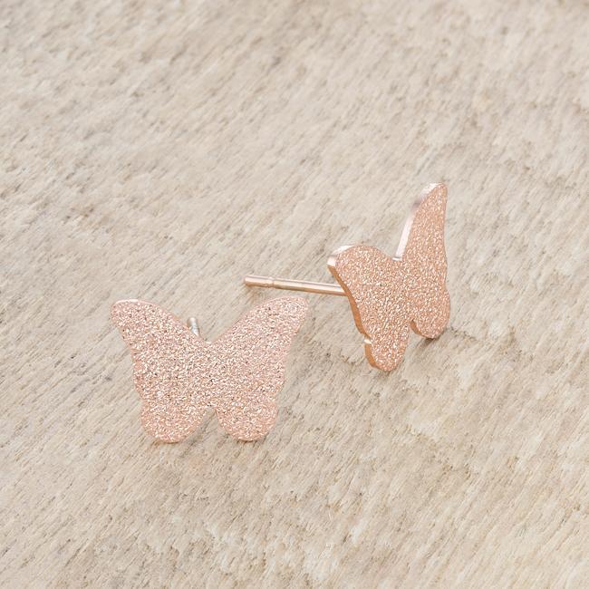 Jess Glittery Butterfly Rose Gold Stud Earrings