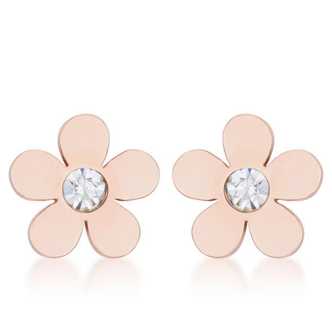 Daisy 0.3ct CZ Rose Gold Stainless Steel Flower Stud Earrings