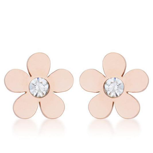 Daisy 0.3ct CZ Rose Gold Stainless Steel Flower Stud Earrings