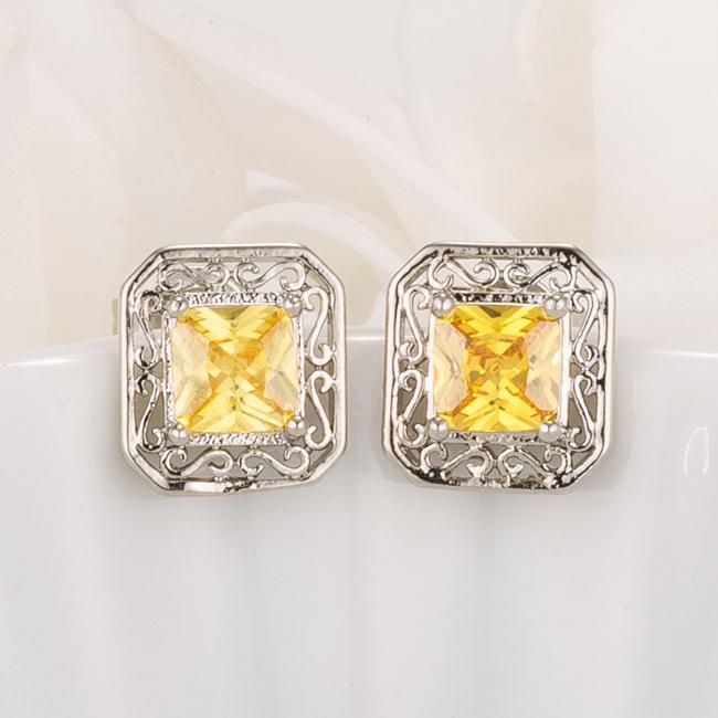 Antique Princess Cut Yellow CZ Earrings