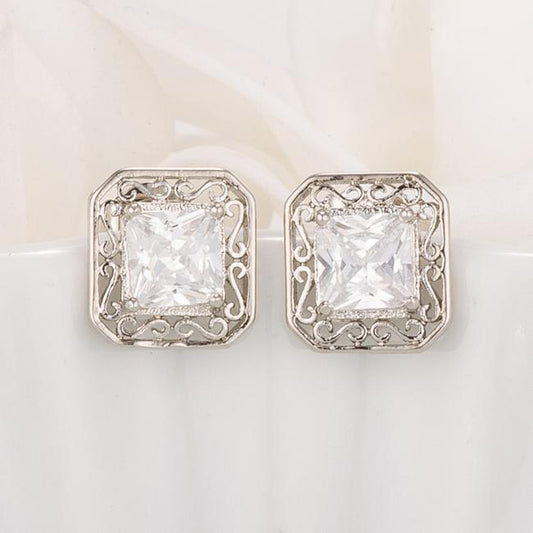 Antique Princess Cut Clear CZ Earrings