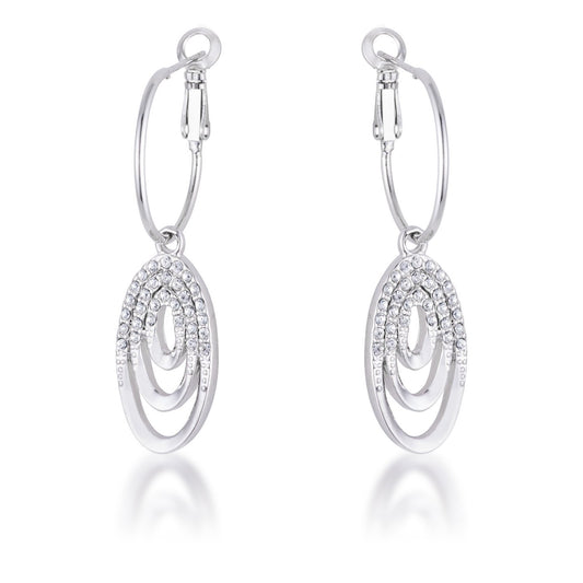 Rhodium Plated Multi Ring Elegant Oval Clear Crystal Drop Earring