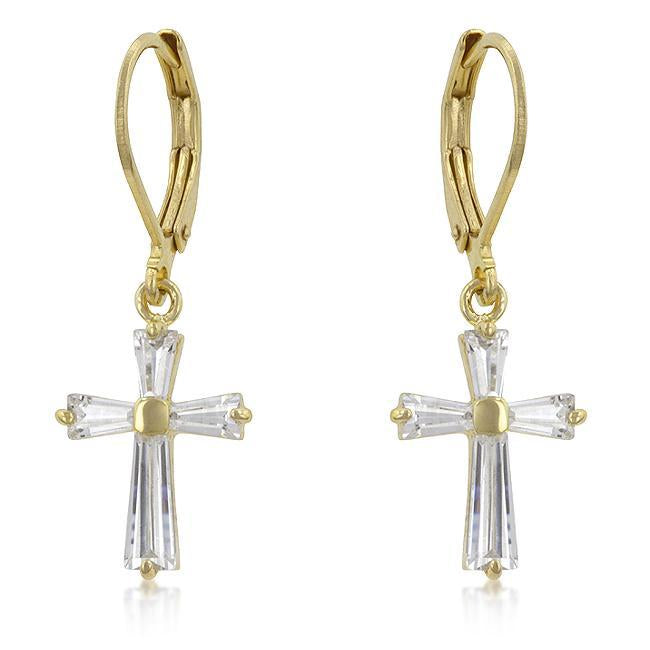 Cubic Zirconia Goldtone Finish Cross Earrings