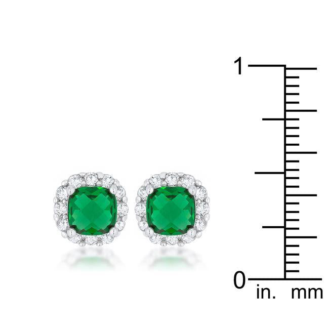 Liz 2ct Emerald CZ Rhodium Classic Cushion Stud Earrings