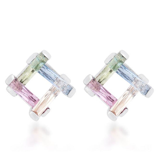 Myra 10ct Multicolor CZ Rhodium Stud Earrings