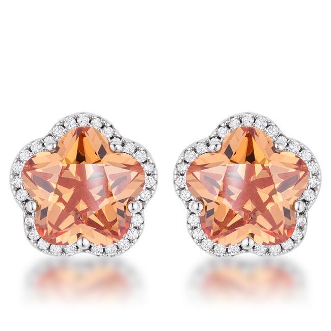 Floral Cut Champagne CZ Stud Earrings