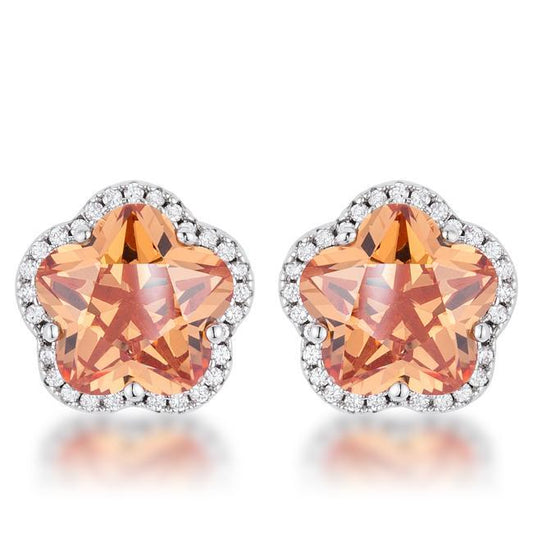 Floral Cut Champagne CZ Stud Earrings