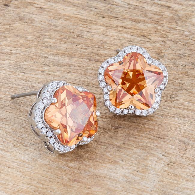 Floral Cut Champagne CZ Stud Earrings