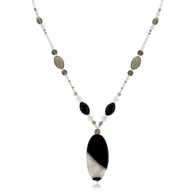 Simulated Smokey Crystal and Quartz Medallion Necklace