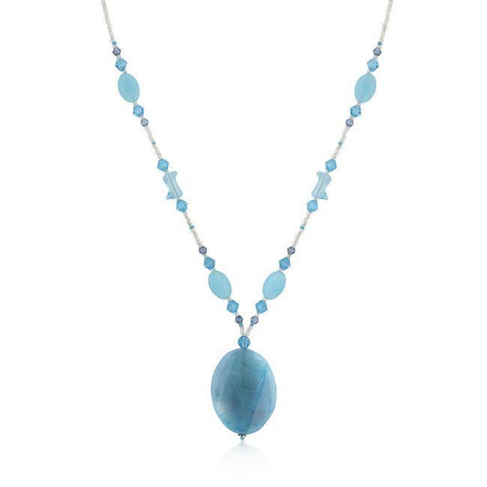 Aqua Beaded Medallion Necklace