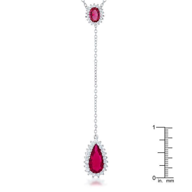 Lara 5.8ct Ruby CZ Rhodium Classic Drop Lariat Necklace