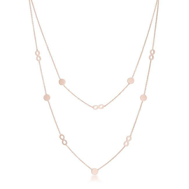 Krystal Rose Gold Stainless Steel Infinity Station Layer Necklace