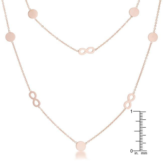 Krystal Rose Gold Stainless Steel Infinity Station Layer Necklace