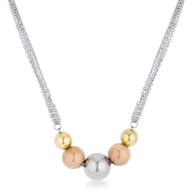 Bella Tri-Tone Stainless Steel Layered Ball Statement Necklace