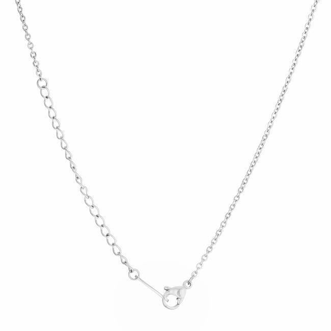 Luck Rhodium Stainless Steel Bar Script Necklace