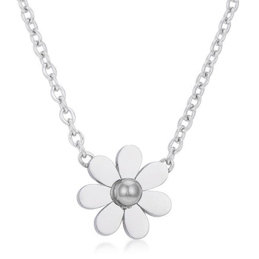 Daisy Rhodium Delicate White Floral Necklace